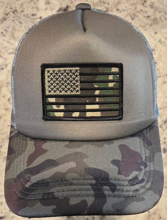 Camo Hat with American Flag